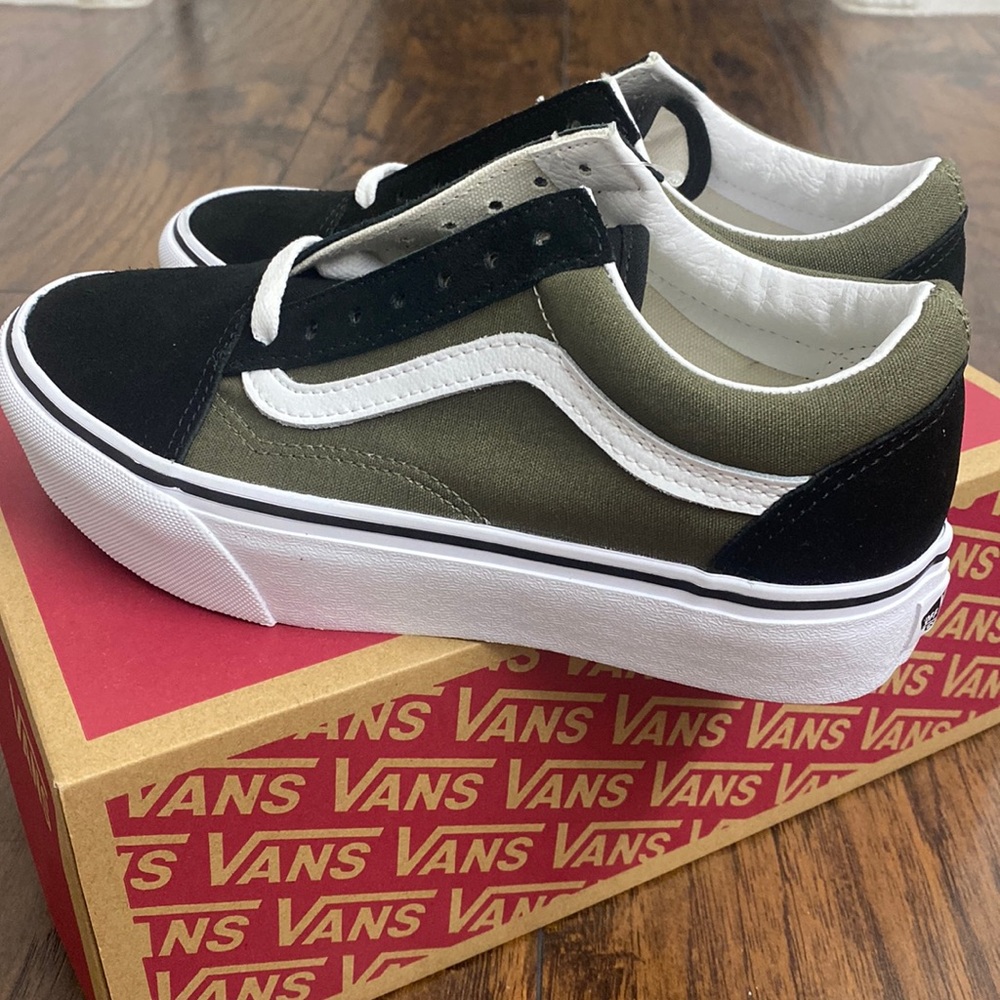 Vans Black and Olive Platform Shoes